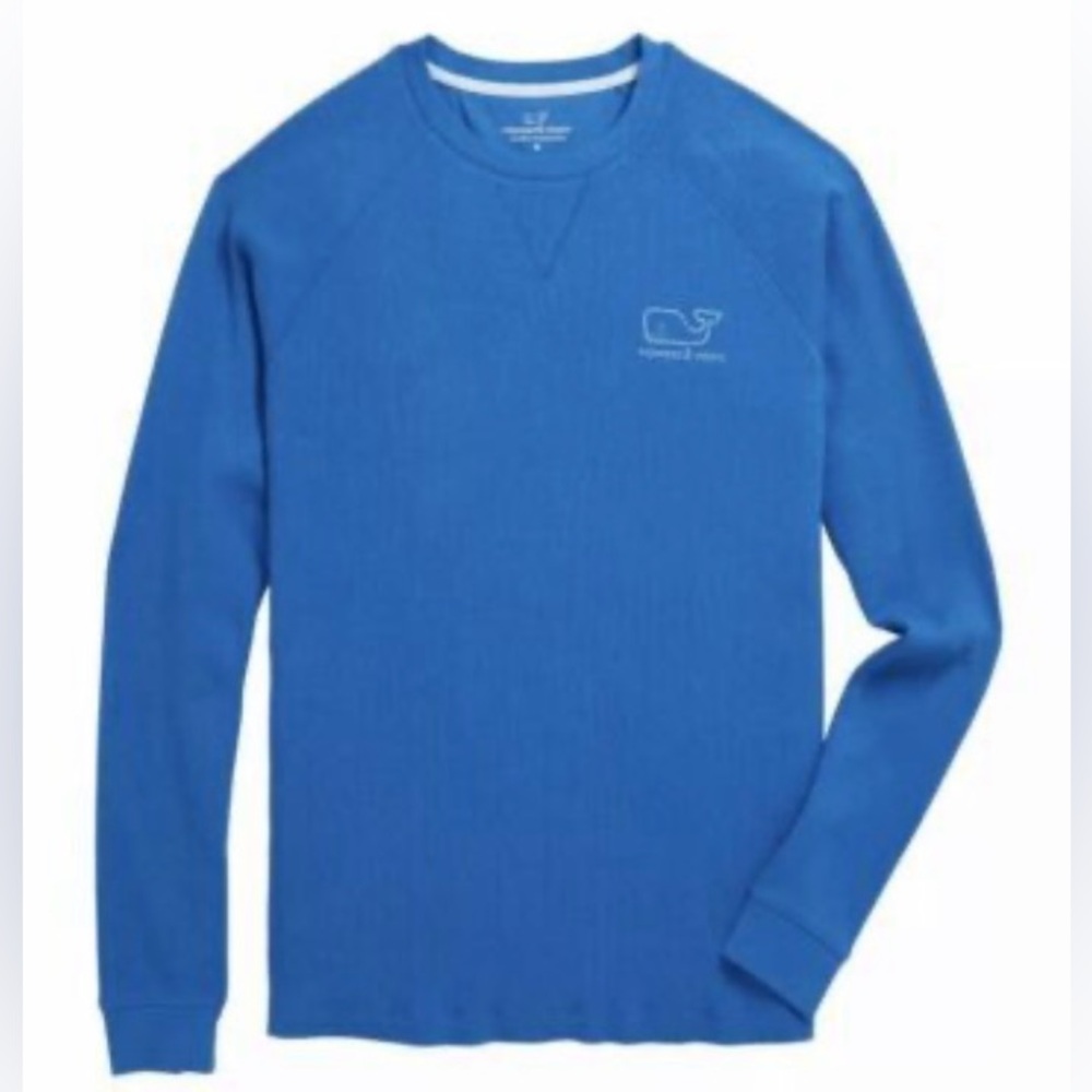 Vineyard Vines Men’s Sz L Blue Waffle Knit Vintage Whale‎ Long Sleeve Pullover